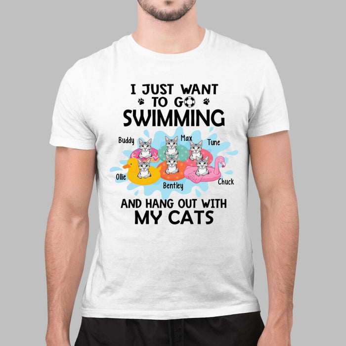 Personalized Shirt, I Just Want To Go Swimming And Hang Out With My Cats, Up To 6 Cats, Gift For Cat Lovers