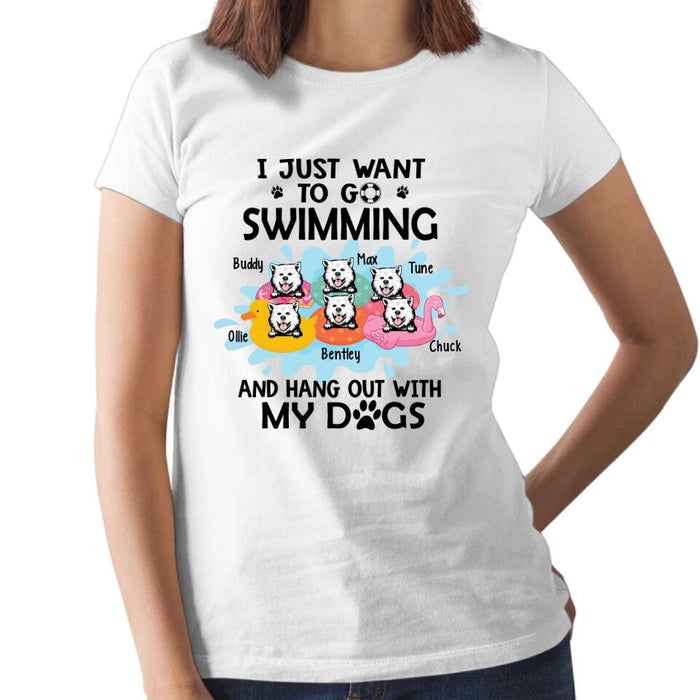 Personalized Shirt, I Just Want To Go Swimming And Hang Out With My Dogs, Up To 6 Dogs, Gift For Dog Lovers