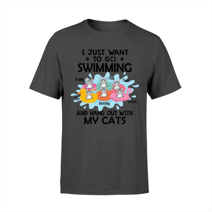 Personalized Shirt, I Just Want To Go Swimming And Hang Out With My Cats, Up To 6 Cats, Gift For Cat Lovers