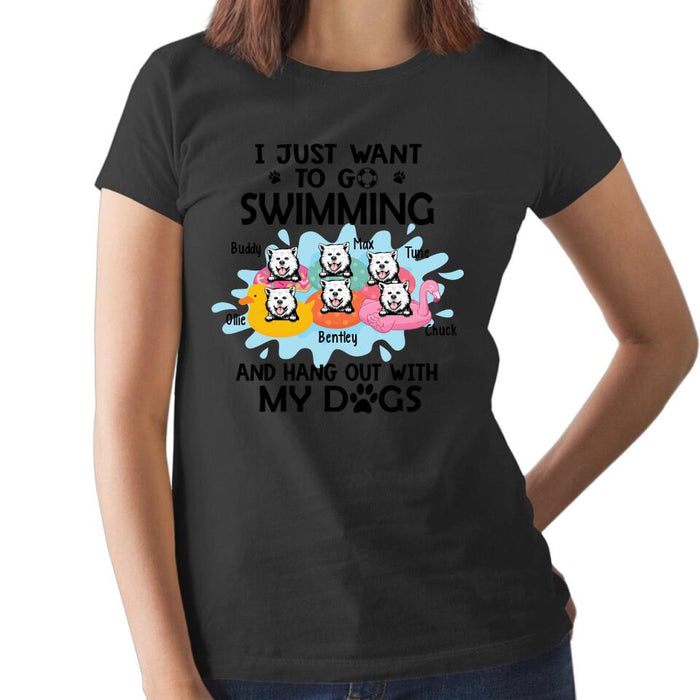 Personalized Shirt, I Just Want To Go Swimming And Hang Out With My Dogs, Up To 6 Dogs, Gift For Dog Lovers