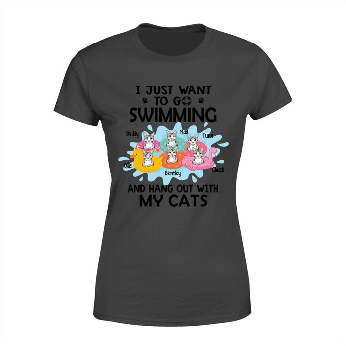 Personalized Shirt, I Just Want To Go Swimming And Hang Out With My Cats, Up To 6 Cats, Gift For Cat Lovers