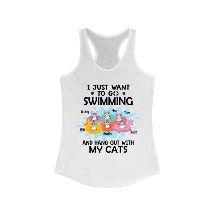 Personalized Shirt, I Just Want To Go Swimming And Hang Out With My Cats, Up To 6 Cats, Gift For Cat Lovers