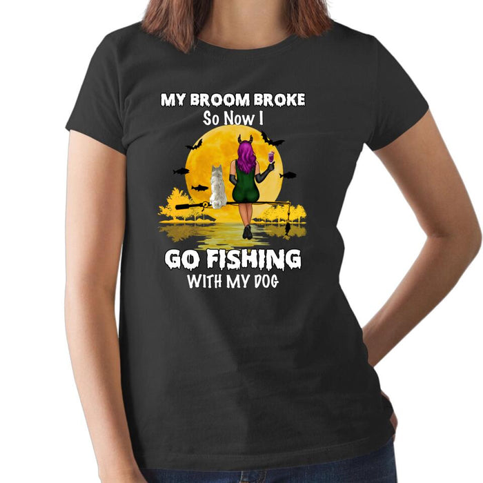 Personalized Shirt, My Broom Broke So Now I Go Fishing With My Dogs - Halloween Gift, Gift For Fishers And Dog Lovers