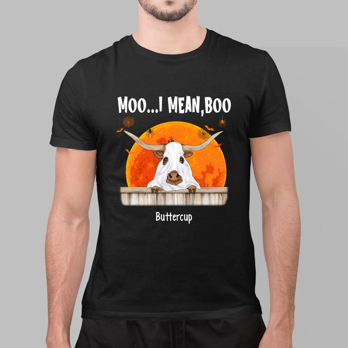 Personalized Shirt, Up To 3 Cows, Moo I Mean Boo, Hallween Gift For Cow Lovers, Farmers