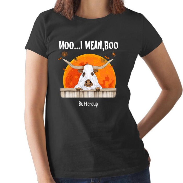 Personalized Shirt, Up To 3 Cows, Moo I Mean Boo, Hallween Gift For Cow Lovers, Farmers