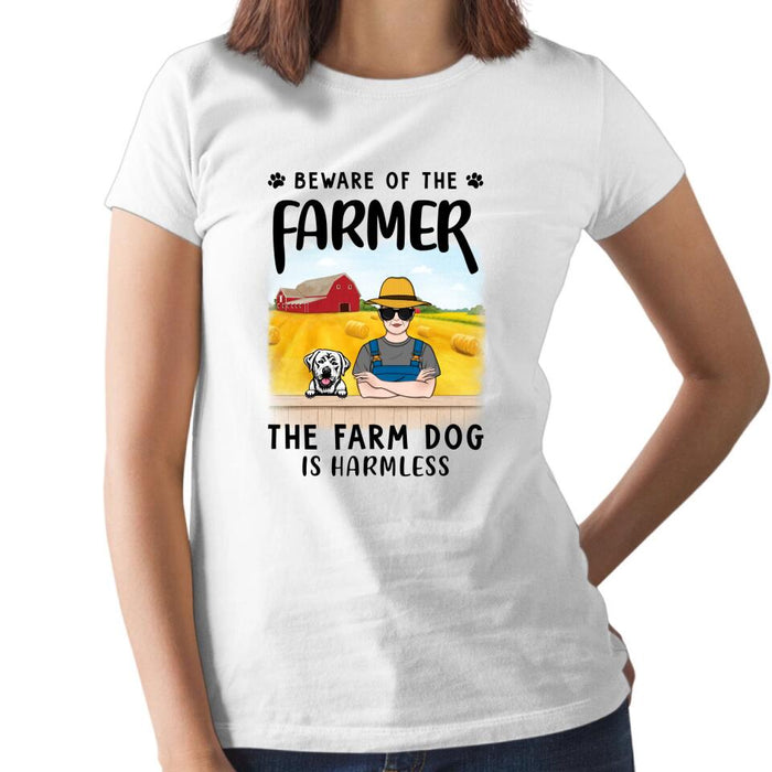 Personalized Shirt, Beware Of The Farmer The Farm Dog Is Harmless, Gifts For Farmers, Gifts For Dog Lovers