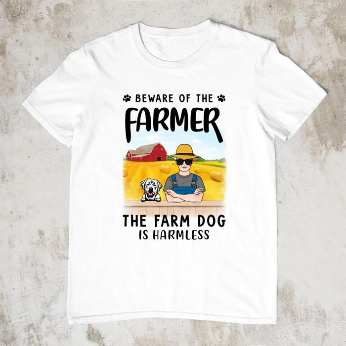 Personalized Shirt, Beware Of The Farmer The Farm Dog Is Harmless, Gifts For Farmers, Gifts For Dog Lovers