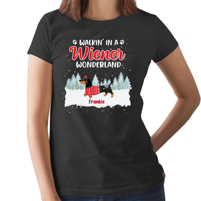 Personalized Shirt, Walkin' in a Wiener Wonderland, Christmas Gift For Dog Lovers