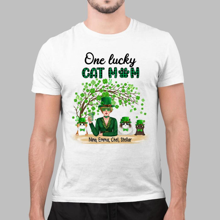 One Lucky Cat Mom - Personalized Gifts Custom Cat Shirt for Cat Mom, Cat Lovers