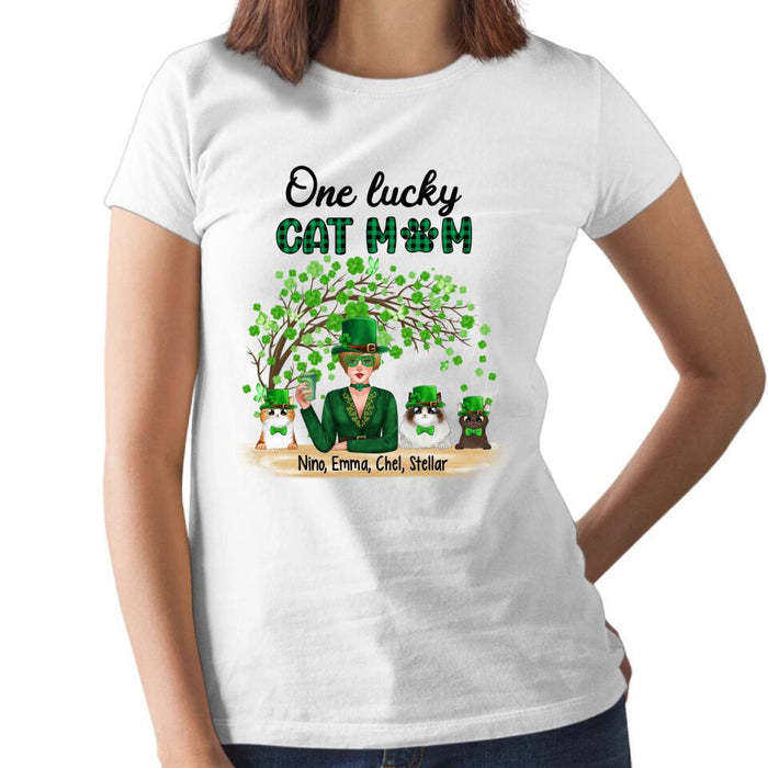 One Lucky Cat Mom - Personalized Gifts Custom Cat Shirt for Cat Mom, Cat Lovers