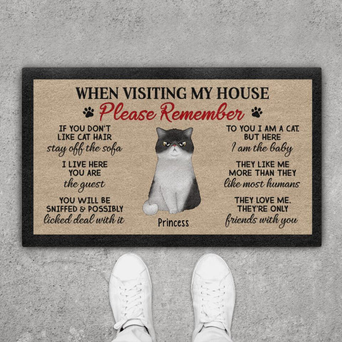 When Visiting My House Please Remember Up To 4 Cats - Cat Lovers Personalized Gifts Custom Doormat For Family