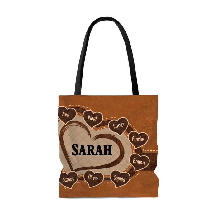 Custom Grandma Mom Heart With Kids Name Tote Bag - Personalized Tote Bag For Mother, Grandma