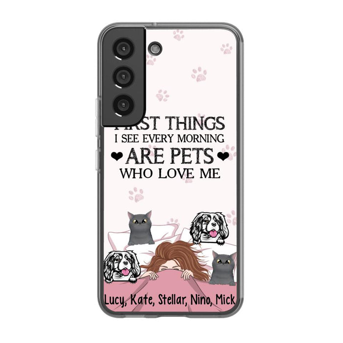 Personalized Phone Case, Sleeping Girl With Pets, Gift For Dog And Cat Lovers