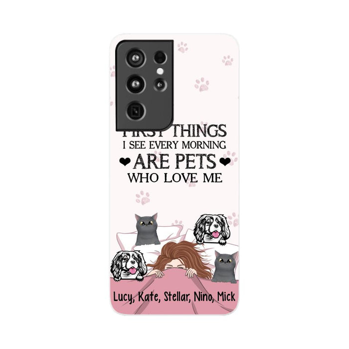 Personalized Phone Case, Sleeping Girl With Pets, Gift For Dog And Cat Lovers