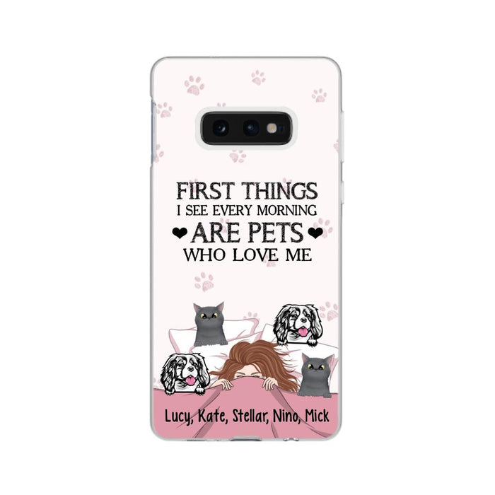 Personalized Phone Case, Sleeping Girl With Pets, Gift For Dog And Cat Lovers