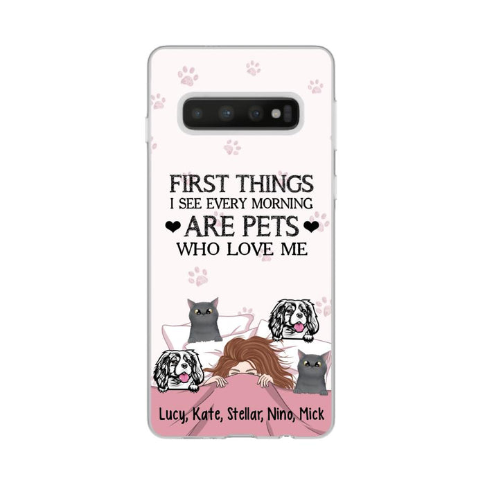 Personalized Phone Case, Sleeping Girl With Pets, Gift For Dog And Cat Lovers