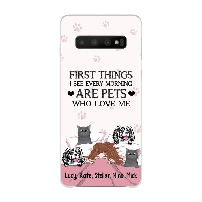 Personalized Phone Case, Sleeping Girl With Pets, Gift For Dog And Cat Lovers