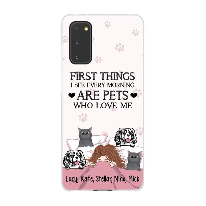 Personalized Phone Case, Sleeping Girl With Pets, Gift For Dog And Cat Lovers