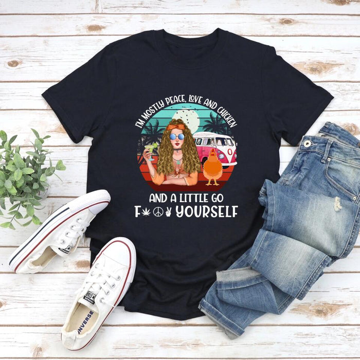 Personalized Shirt, Hippie Girl with Chickens Custom Gift For Chicken and Hippie Lovers