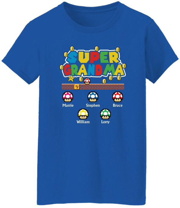 Super Grandma with Up to 5 Kids - Personalized Gifts Custom Gamer Shirt for Kids for Grandma, Gamer