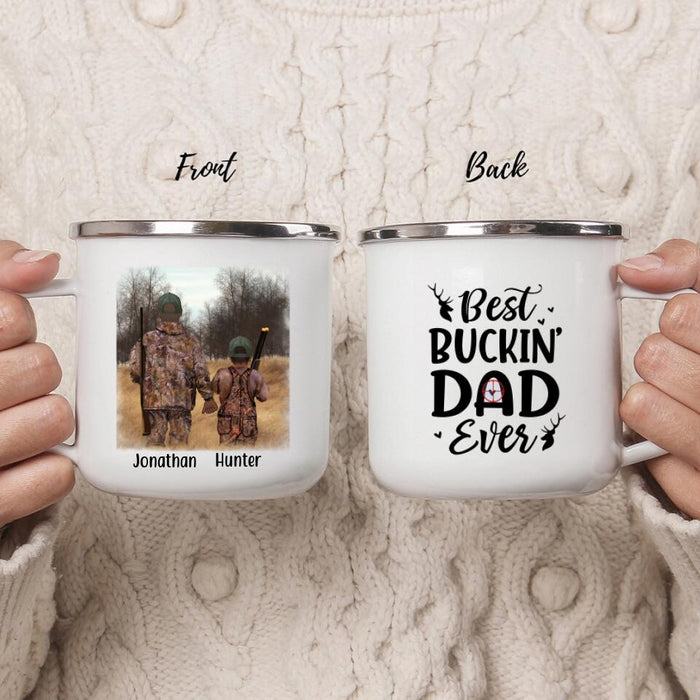 Best Buckin Dad Ever - Personalized Gifts Custom Hunting Enamel Mug for Family for Couples, Hunting Lovers