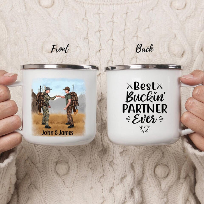 Best Buckin Partner Ever - Personalized Gifts Custom Hunting Enamel Mug for Friends and Couples, Hunting Lovers