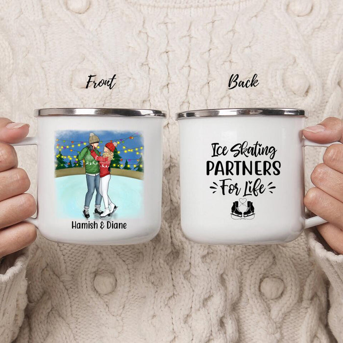 Ice Skating Partners for Life - Personalized Gifts Custom Enamel Mug for Couples, Ice Skating