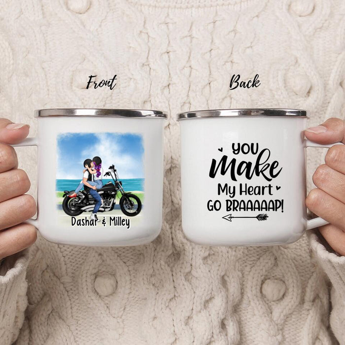 You Make My Heart - Personalized Gifts Custom Motorcycle Enamel Mug for Her or Him, Motorcycle Lovers