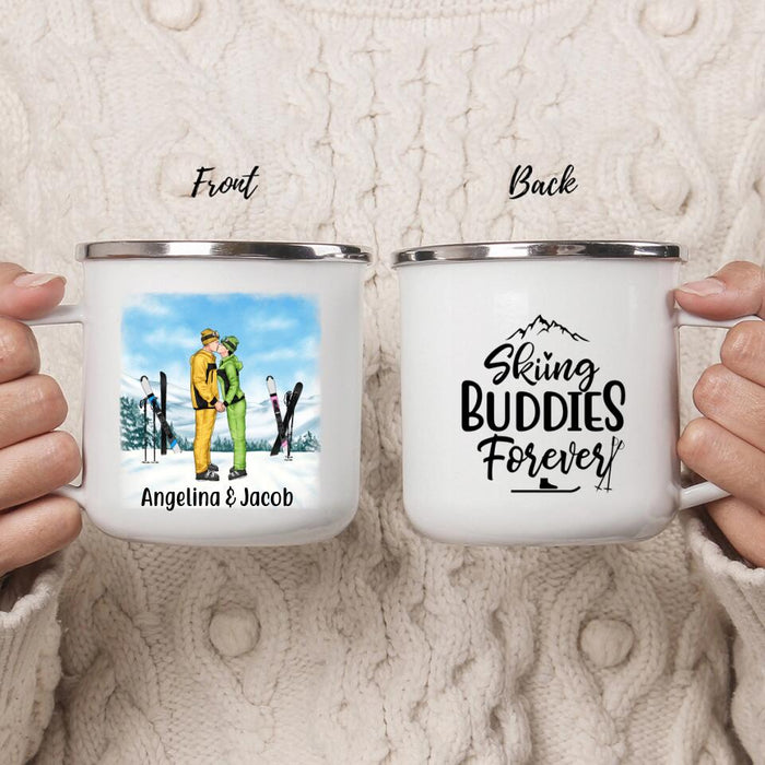 Skiing Buddies Forever - Personalized Gifts for Him and Couples, Custom Skiing Enamel Mug for Skiing Lovers