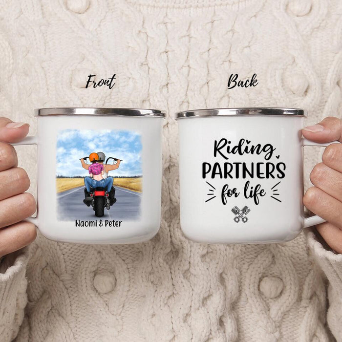 Riding Partners for Life - Personalized Gifts Custom Motorcycle Enamel Mug for Couples, Motorcycle Lovers