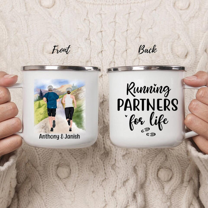 Running Partners for Life - Personalized Gifts Custom Running Enamel Mug for Couples