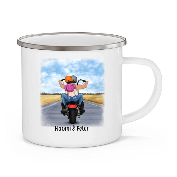 Riding Partners for Life - Personalized Gifts Custom Motorcycle Enamel Mug for Couples, Motorcycle Lovers