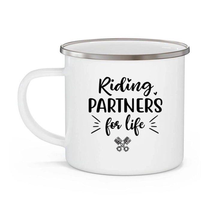 Riding Partners for Life - Personalized Gifts Custom Motorcycle Enamel Mug for Couples, Motorcycle Lovers