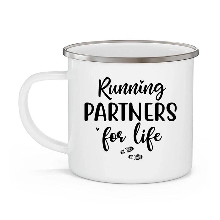 Running Partners for Life - Personalized Gifts Custom Running Enamel Mug for Couples