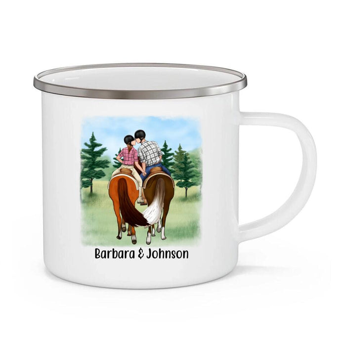 Couples Who Ride Together - Personalized Gifts Custom Horse Enamel Mug for Friends and Couples, Horse Lovers