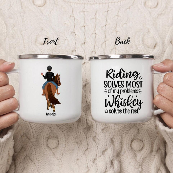 Riding Horse Solves Most of My Problem - Personalized Gifts Custom Horse Enamel Mug for Sister, Horse Lovers