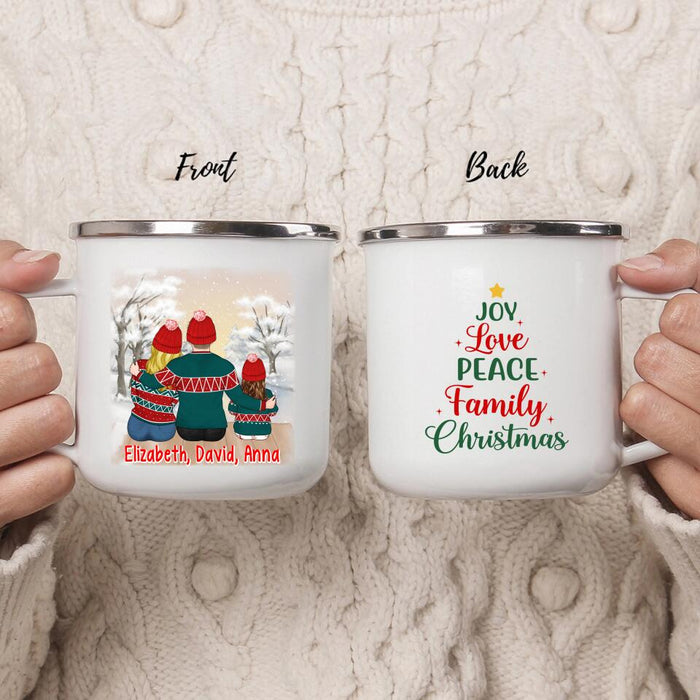 Joy, Love, Peace, Family - Christmas Personalized Gifts - Custom Enamel Mug for Family