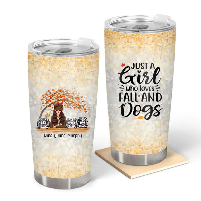 Personalized Tumbler. Just A Girl Who Loves Fall And Dogs - Fall Gift, Gift For Dog Lovers