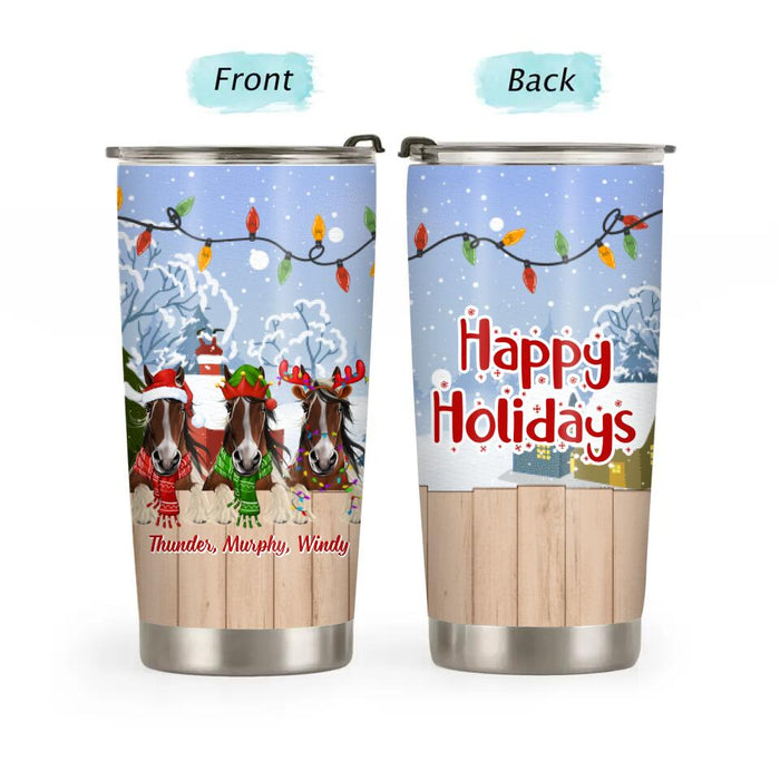 Personalized Tumbler, Up To 3 Horses, Happy Holidays, Gift For Horse Lovers