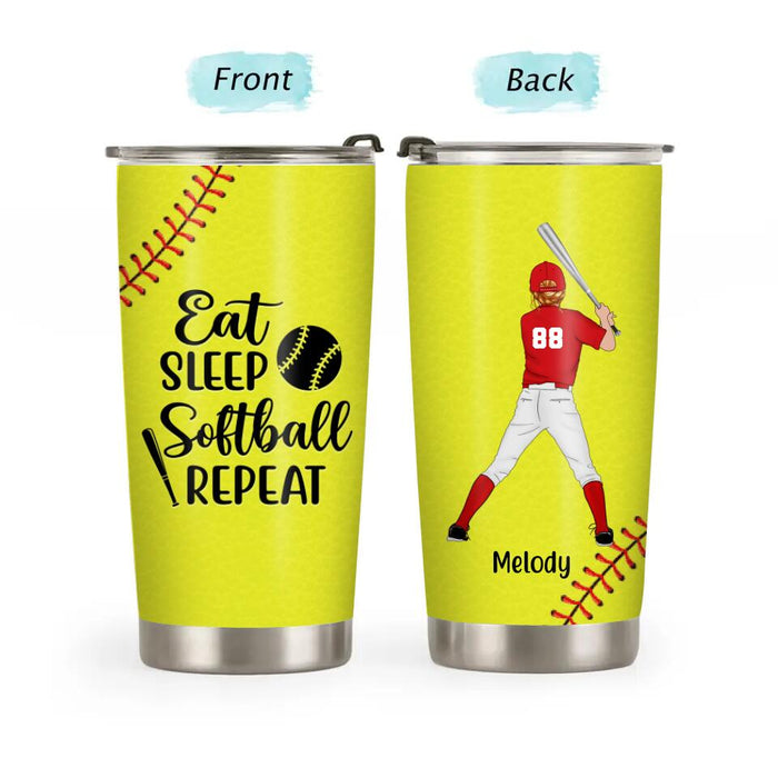 Personalized Tumbler, Gift For SoftBall Fans, Eat Sleep Softball Repeat