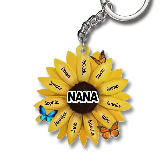 Custom Name Sunflower Mom Grandma Mimi Nana - Personalized Gifts Custom Acrylic Keychain for Mom