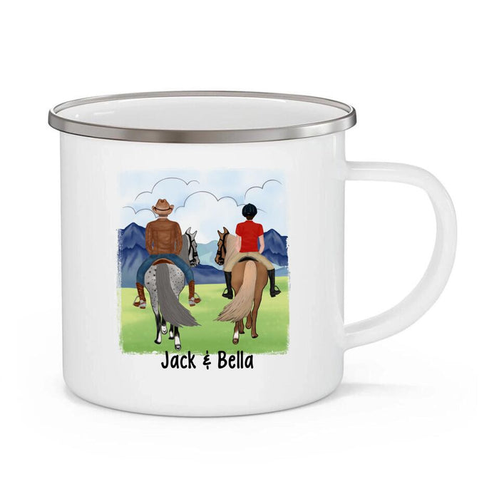 Couples Who Ride Together - Personalized Gifts Custom Horse Enamel Mug for Friends and Couples, Horse Lovers