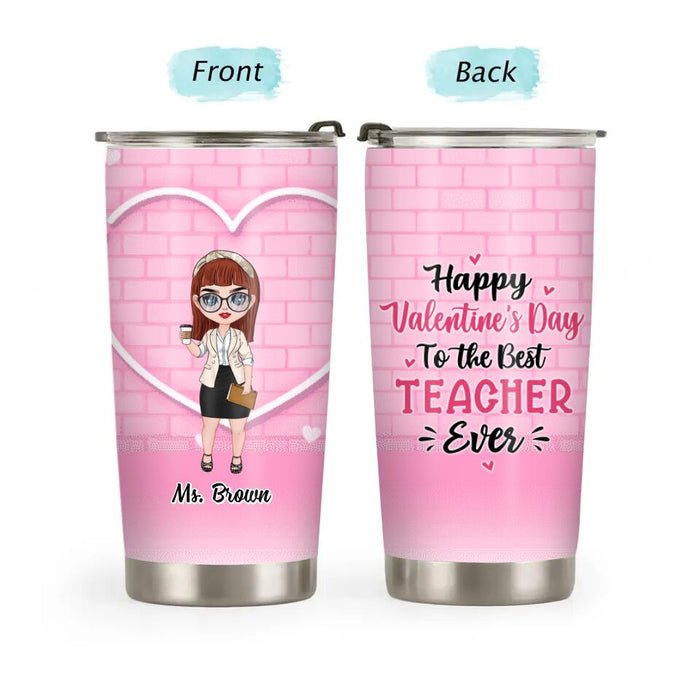 Up To 3 Chibi Happy Valentine's Day To The Best Teacher - Personalized Tumbler For Teachers