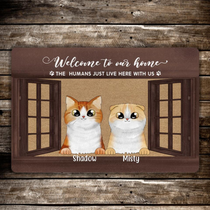 The Humans Just Live Here with Us - Personalized Gifts Custom Cat Doormat for Cat Mom or Cat Dad - Cat Lovers