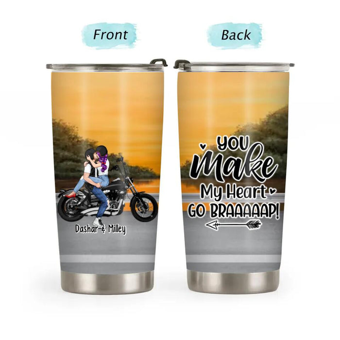 You Make My Heart Go Braaap Couple Kissing - Personalized Gifts Custom Motorcycle Tumbler for Couples, Motorcycle Lovers