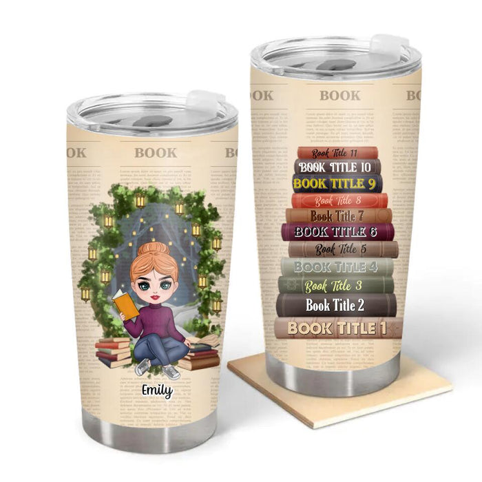 Up To 11 Book Titles Just A Girl Who Loves Books - Personalized Tumbler For Her, Book