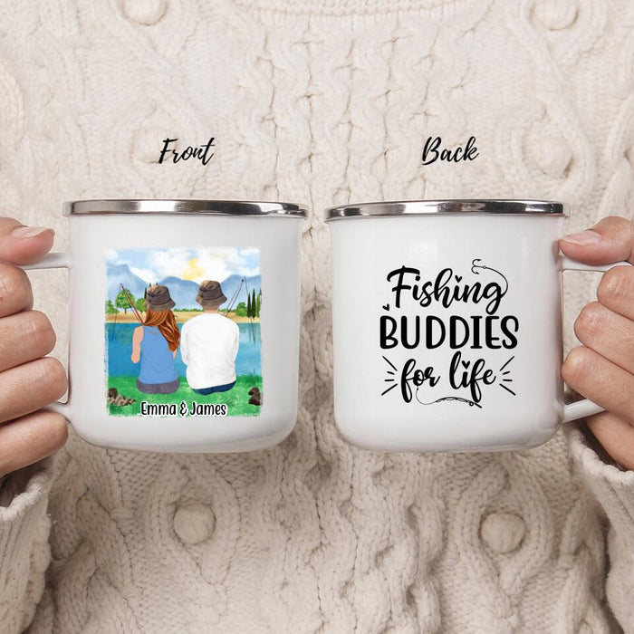 Fishing Buddies for Life - Personalized Gifts Custom Fishing Enamel Mug for Family, Couples, and Fishing Lovers