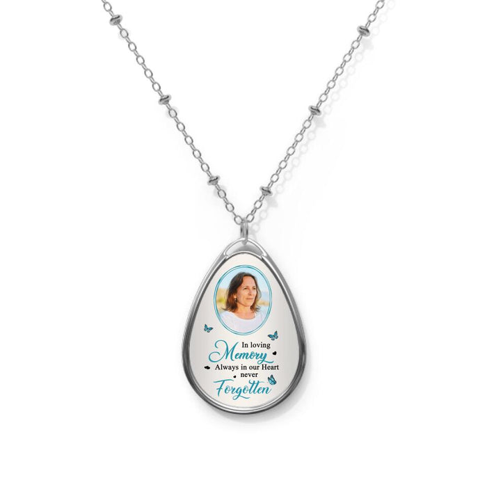 In Loving Memory, Always in Our Heart, Never Forgotten - Personalized Photo Upload Gifts, Custom Memorial Necklace for Mom and Dad, Memorial Gifts