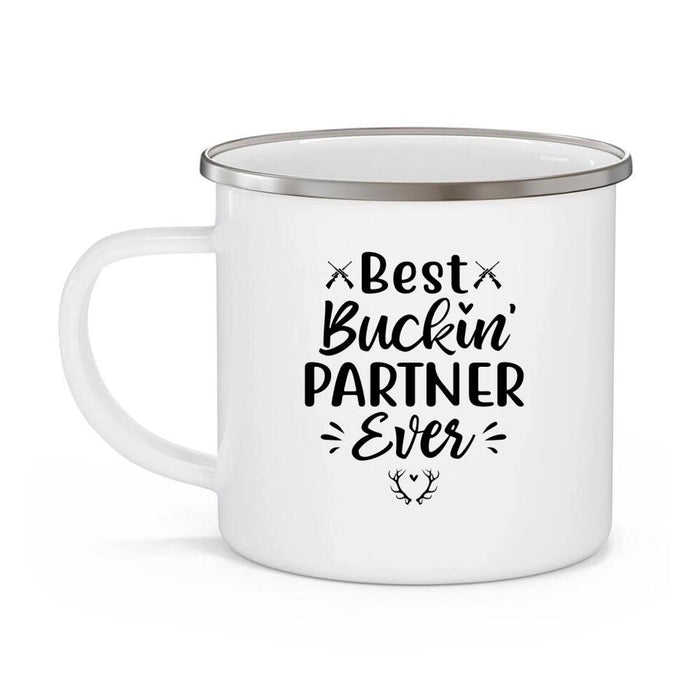 Best Buckin Partner Ever - Personalized Gifts Custom Hunting Enamel Mug for Friends and Couples, Hunting Lovers