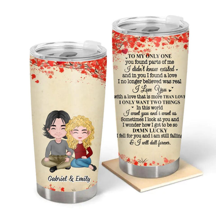 To My Only One You Found Parts of Me - Personalized Gifts Custom Tumbler for Couples, Chibi Couple Gift